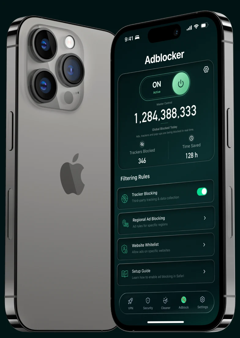 A phone running the Adblocker with its master switch on
