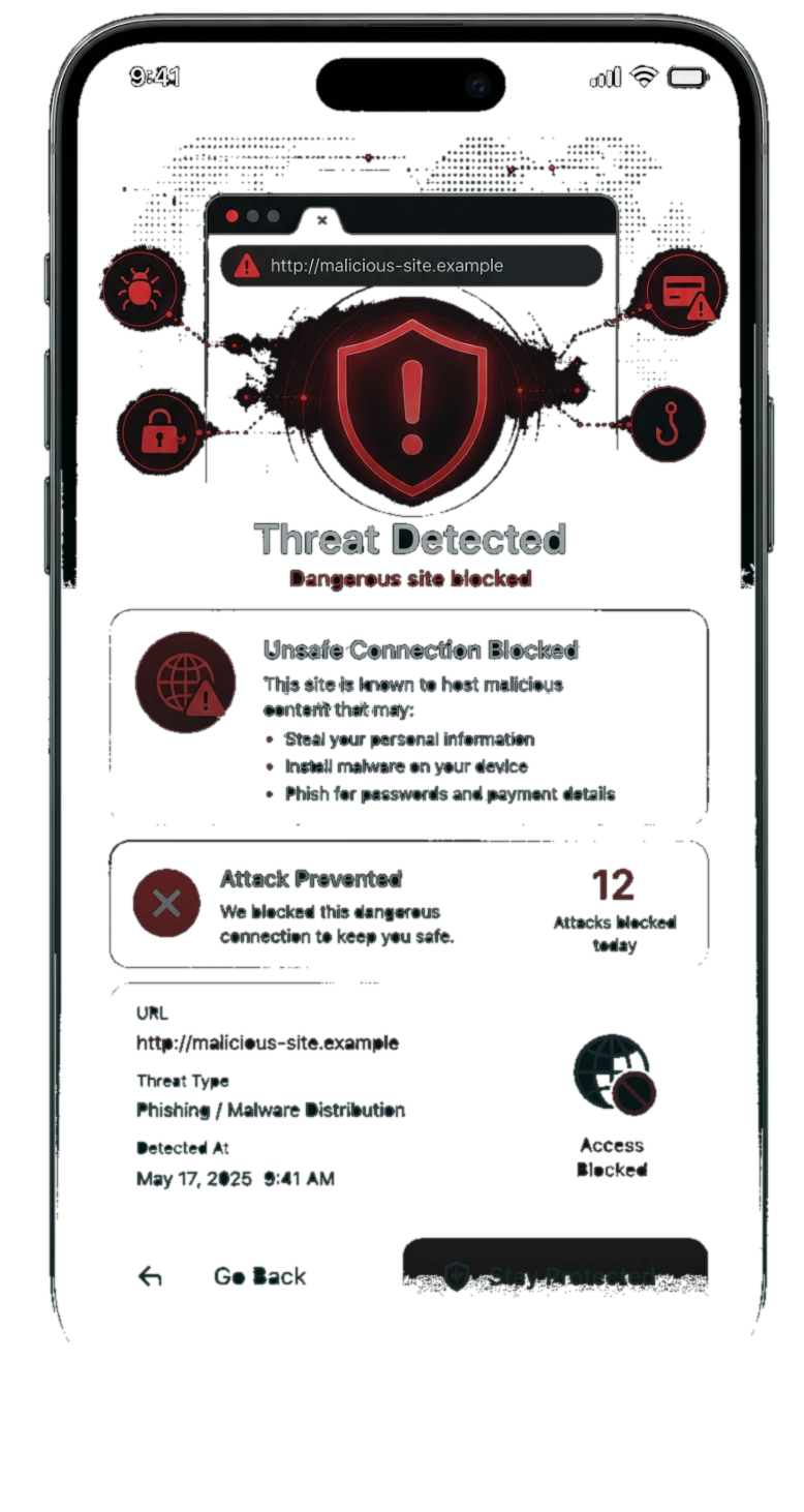 Mistero blocking a dangerous site on iPhone